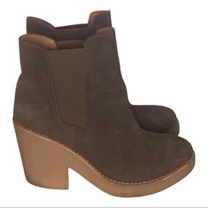 hunter green faux suede platform booties